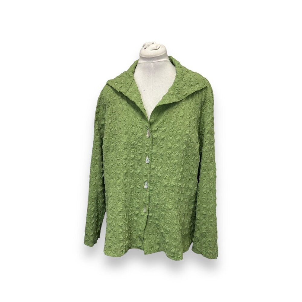 Rafael Women’s Textured Abalone Button-Up Plisse Shacket Blouse Sage Green 2X